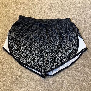 Black and white patterned Nike athletic shorts
